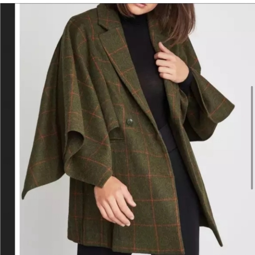 BCBG Windowpane cloak blazer coat, Olive Green, S